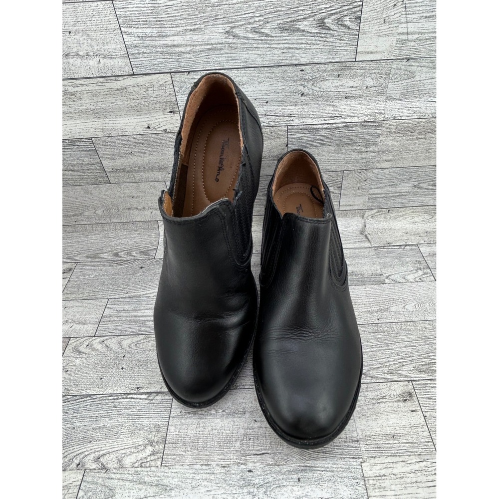 Thom McAn Womens Black Leather Wedge Ankle Boots Slip On Booties Size 8M 800361‎